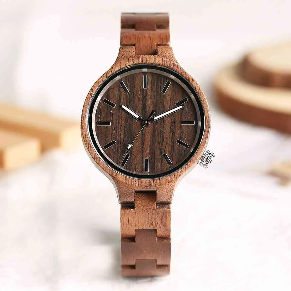 Fashion Wooden Watches Quartz Clock Woman Full Wood Band Quartz Wristwatches Royal Women