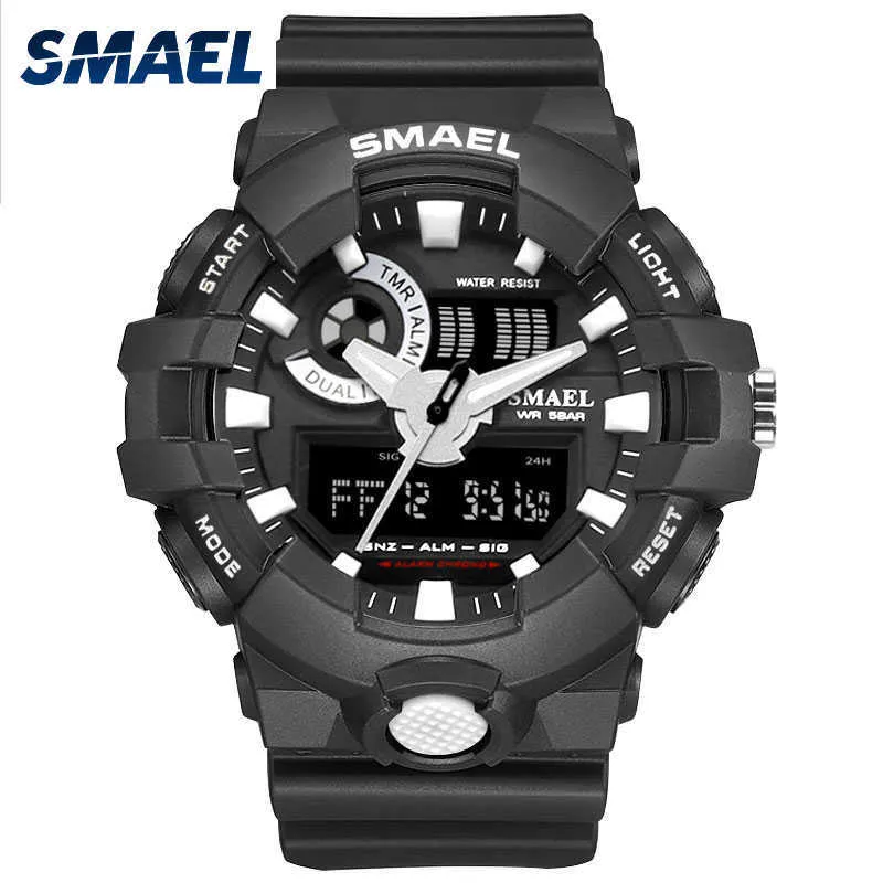 Neue Sportuhr Smael Marke Armbanduhren Mode Lässig Dual Time LED Uhr 1642 Quarz 50 m Wasserdicht Schwarz Uhren Herrenuhren Q0524