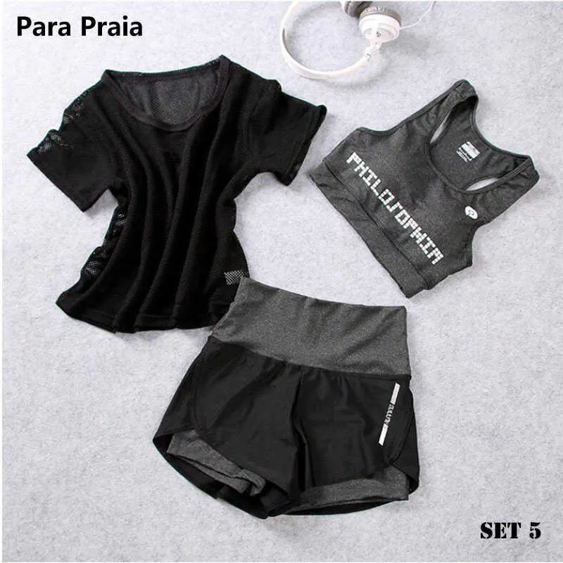 Hohe Taille Drei Stück Yoga Set Sportswear Für Frauen Sport-Bh Fitness Kleidung Frauen Sport Shorts Gym Workout Crop Top frauen Q190521