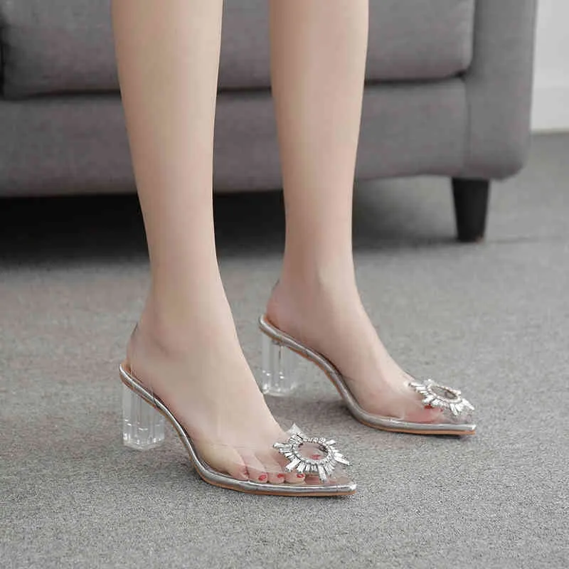 Plus Size 41 42 White PVC Transparent Women Slippers Sandals Sexy Open Toe High Heels Elegant Dress Shoes womens house slippers Y0427