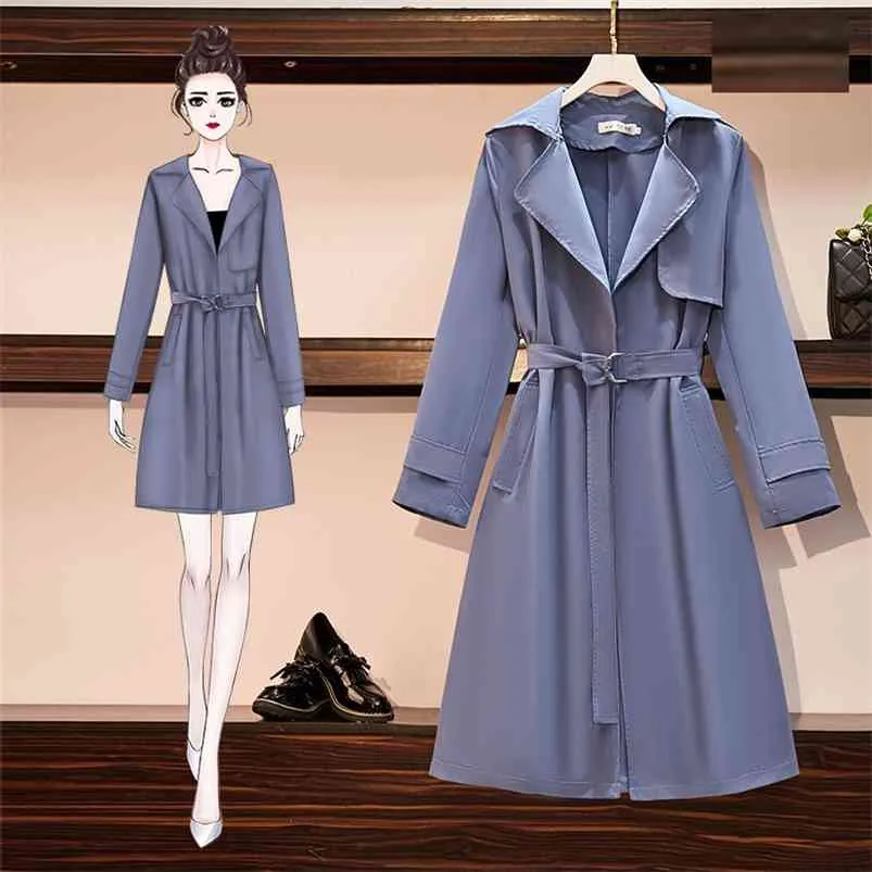 Damska wiosna jesień płaszcz Koreański styl jednolity kolor luźny z długim rękawem taśmowy pasek cienkie płaszcze żeńskie GX845 210507