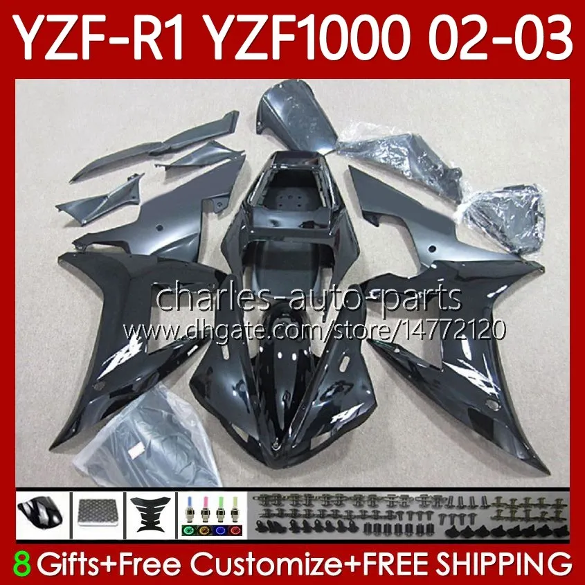 OEM Bodys for Yamaha YZF R 1 1000 CC YZF-1000 YZF-R1 2002 2000 2000 2001 هيكل السيارة 90no.103 YZF R1 1000CC 2000-2003 الكل الأسود YZF1000 YZFR1 02 03 00 01 دراجة نارية