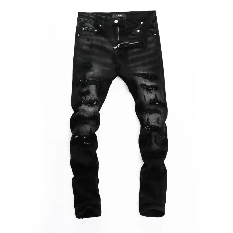 Mäns Jeans 2021 Högkvalitativ mode Streetwear Svart För Män Letter Byxor Hip Hop Dance Club Skinny Trendy