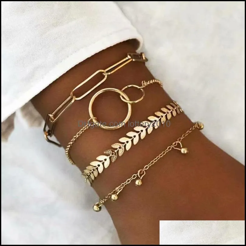 Link Jewelrylink Kette Bohemian Charm Armbänder Blätter Brief Karte Geometrische Pentagramm Shell Liebe MtiLayer Hand Weibliche Sommer Tropfen Liefern