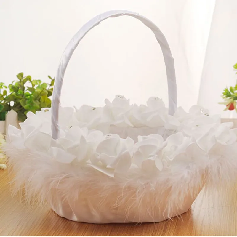 Western Wedding Ceremonia Romantyczna Rhinestone Piana Rose Party Flower Girls Basket Petals Bukiety Uchwyt