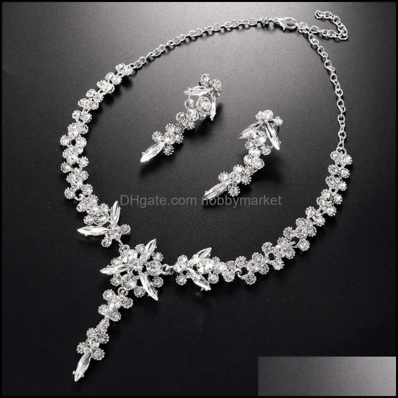 Earrings & Necklace Women Set All Match Stylish Rhinestone Adjustable Extension Chain