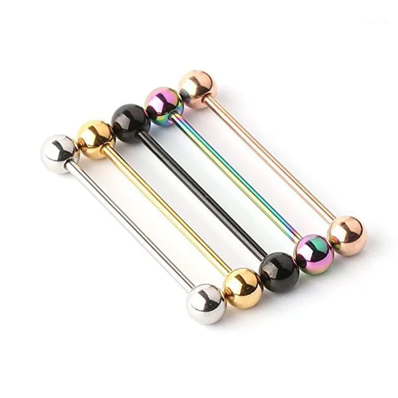 Stud 1 paar lange industriële barbell oorbellen mode 14G mutiple kleuren roestvrij staal piercing punk gotische sieraden