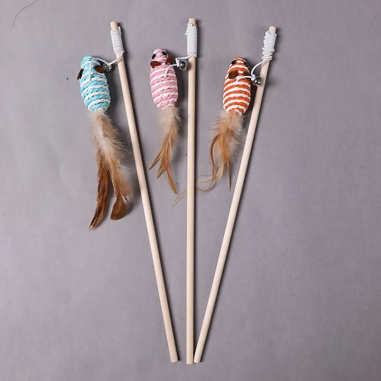 7 style Cat toys Bell feathers Pet cat tease aInteractive training of mice and birds with wooden handle cat pole Feather toys Supplies T2I52171