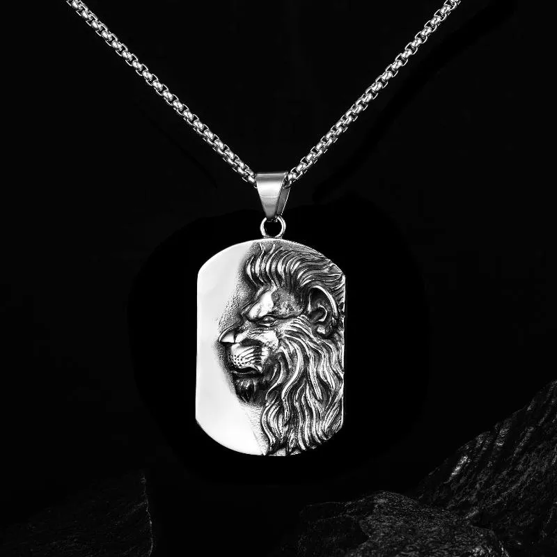 Pendentif Colliers Lion Plaque signalétique Chaîne en acier inoxydable pour hommes Bijoux de mode