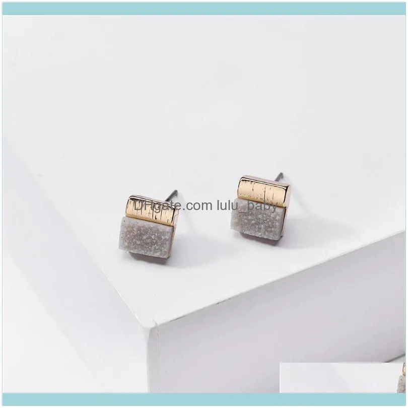 Stud 1.0CM Square Druzy Drusy Earrings Mini Resin Round Fashion Designer Jewelry Gold1