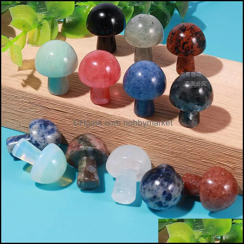 Stone Loose Beads Jewelry Mini Mushroom Statue Natural Carved Decoration Quartz Hand Polished Healing Crystal Reiki Trinket Gift Room Orname