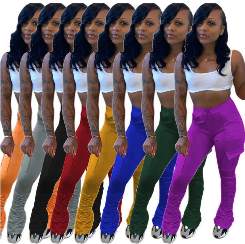 Pantaloni impilati da donna leggings a colori solidi di moda snello le donne tasche di sport casual sport pantaloni