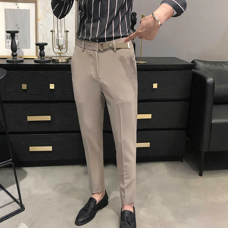 Męskie Spodnie Dorywczo Slim Fit Business Dress Spodnie Khaki Gray Black Office Streetwear Spodnie Pantalon Homme 210527