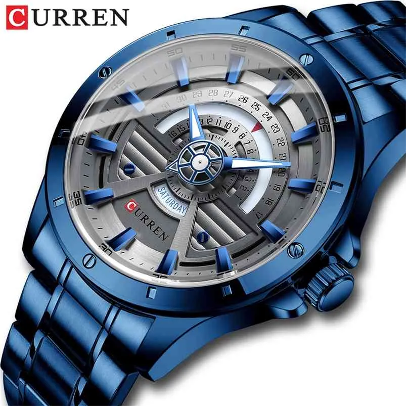 CURREN Fashion Casual Quartz Stainless Steel Watches Date and Week Clock Male Creative Branded Wristwatch for Mens 210804