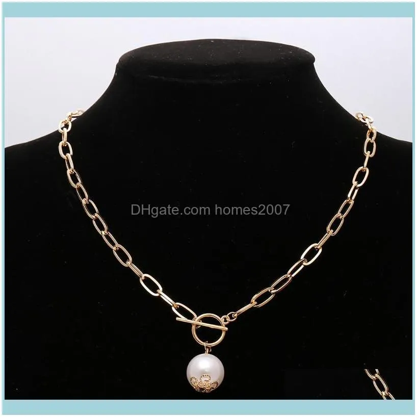 Gothic Baroque Pearl Pendant Necklace Women`s Wedding Punk Large Bead Lariat Golden Long Necklaces Girl Sweet Bridal Jewelry Chains