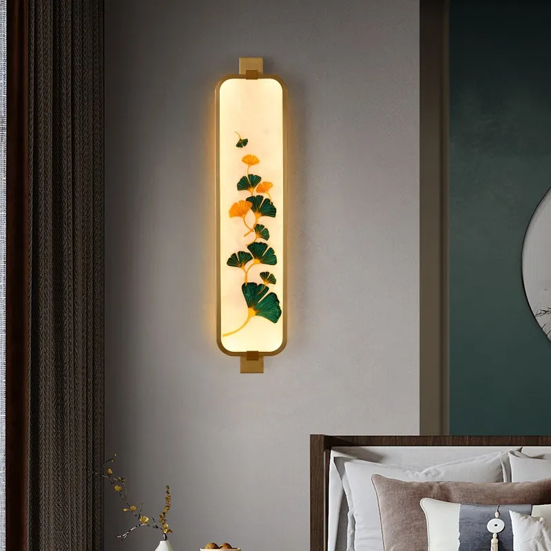 Modern New Chinese Style Wall Lamps Living Room Background All Copper Light Mirror Front Lights Led Walls Lamp Square Bathroom