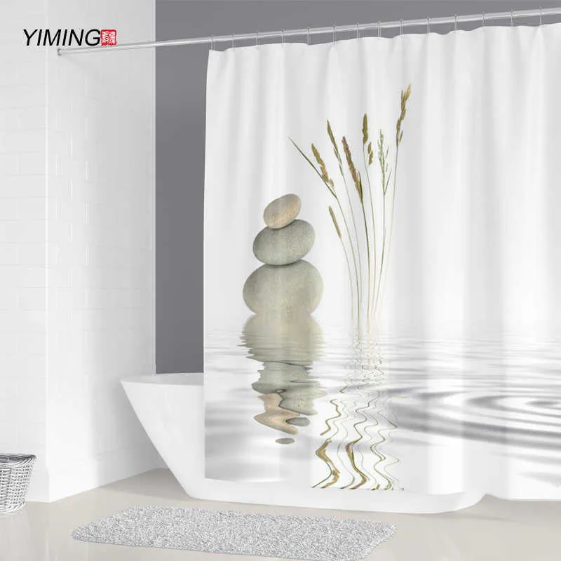 YIMING 조약돌 인쇄 샤워 커튼 곰팡이 곰팡이 욕실 욕실 장식 커튼 3D 샤워 커튼 240 * 180cm 210609