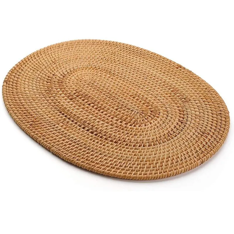 Oval Rattan Mat Oval Rattan Placemat, Natural Hand-Woven Tea Ceremony Accessories for ...