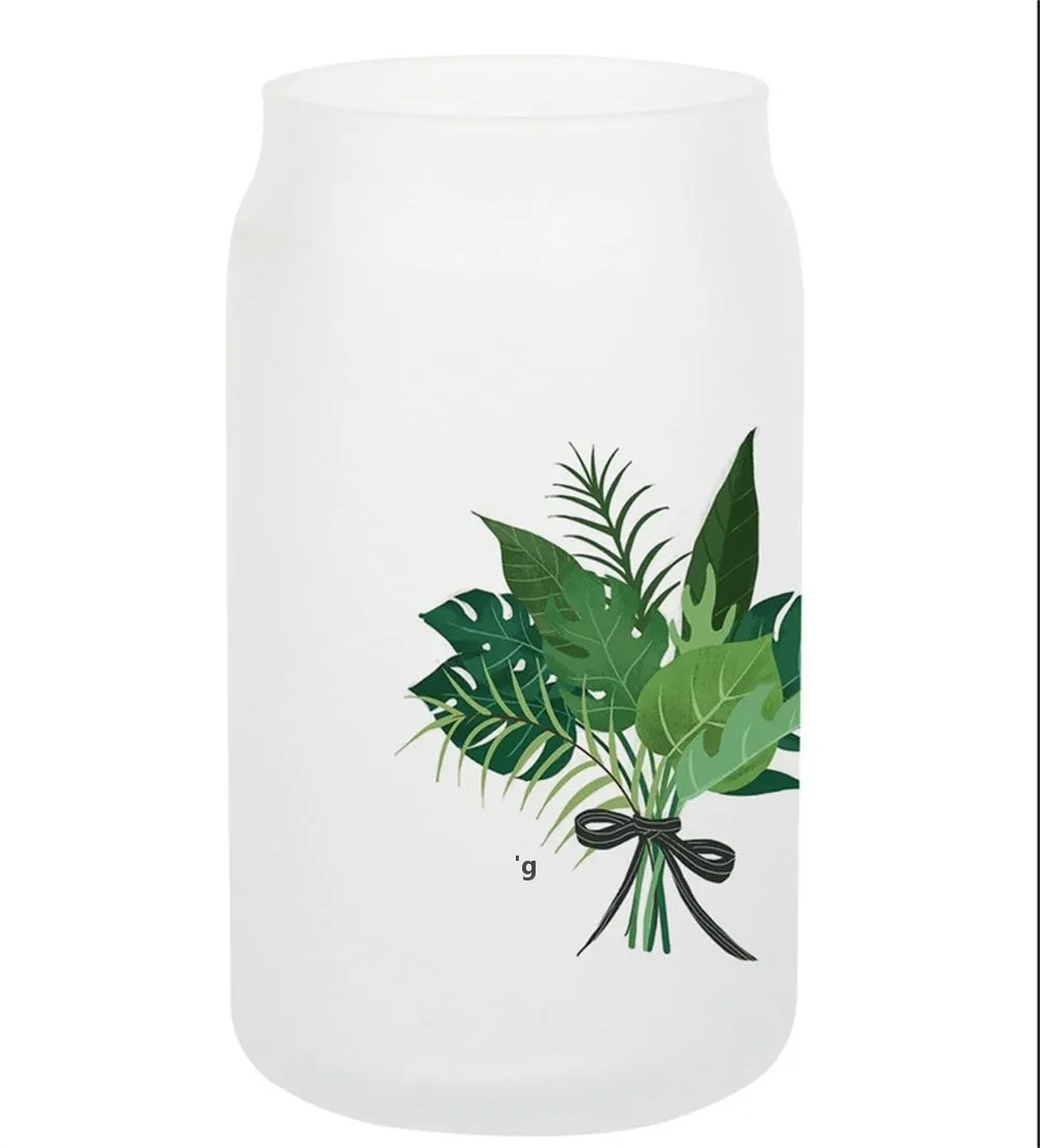 12oz sublimatie glazen bier mokken met bamboe deksel stro DIY blanco's frosted clear kan gevormd tumblers cups warmteoverdracht door zee rre13074