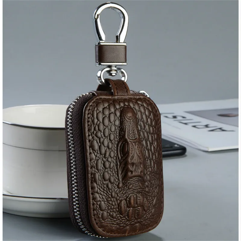 Porte-clés de voiture en cuir véritable étui à clés de voiture de créateur Vintage porte-clés porte-clés motif Crocodile support organisateur