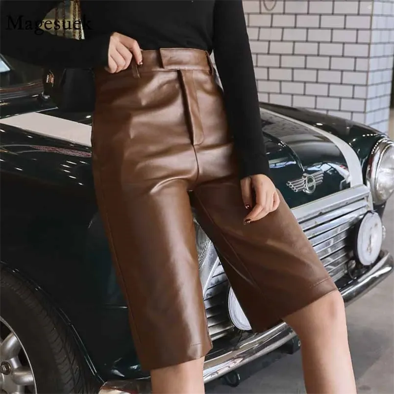 Fashion Plus Size High Waist Leather Shorts Casual Autumn Winter Streetwear Trousers Zipper PU Sexy Biker Women 11334 210512