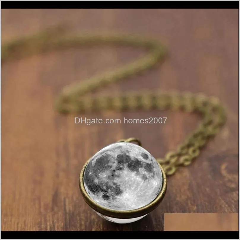 fashion women men double-sided grey full moon crescent glass ball pendant necklace jewelry