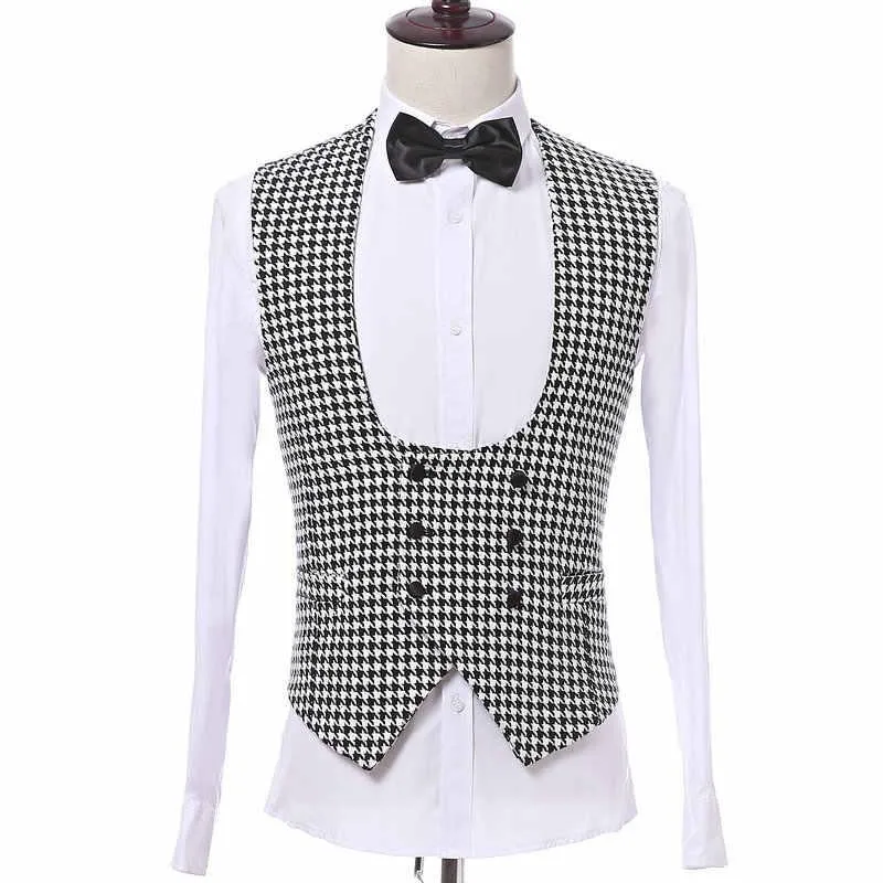 Herenvesten Houndstooth Vest met Double Breasted voor Herenpak Single One Piece Casual Man Vaillet Mode Kostuum