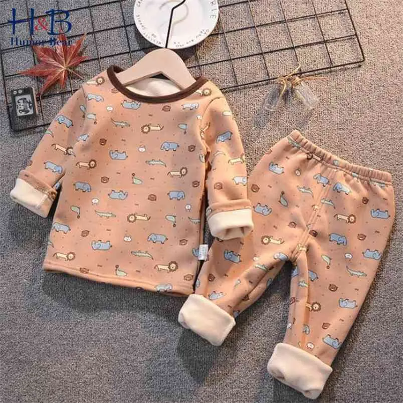 Children'S Velvet Underwear Clothes Sets Cartoon Warm Thickening Autumn&Winter Baby Home Clothing Boys& Girls Pajamas 210611
