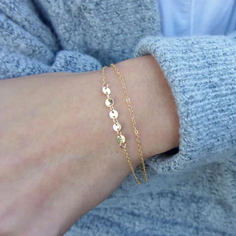 Dubbellaags Gold Filled Handgemaakte Munten Sieraden S Boho Charms Vintage Cheville Anklets Armband