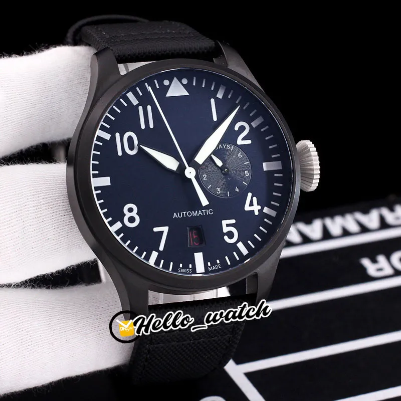 Big Pilot 46 mm IW506101 Uhren, Datum, weißes Mark-Zifferblatt, automatische Herrenuhr, 7 Tage Gangreserve, PVD, schwarzes Stahlgehäuse, Nylon-Lederarmband, Sport, Hello_watch