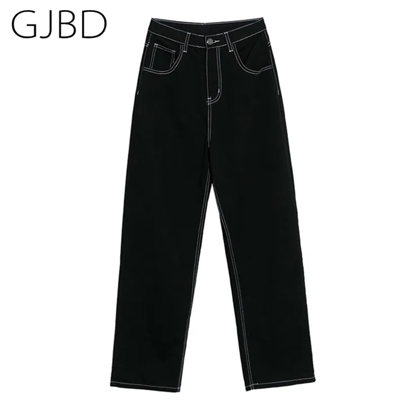 Baggy Yüksek Bel Denim Pantolon Bahar Rahat Streetwear Siyah Ve Beyaz Moda Femme Geniş Bacak Pantolon Düz Kadın Kot 210809