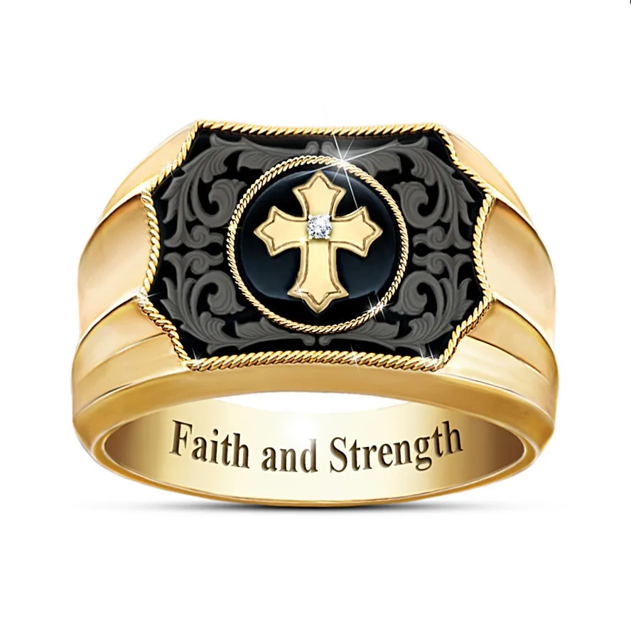 Вера и сила Панк Крестовые кольца для мужчин Золотое преувеличенное сплавное кольцо полый крест хип-хоп унисекс мужские украшения