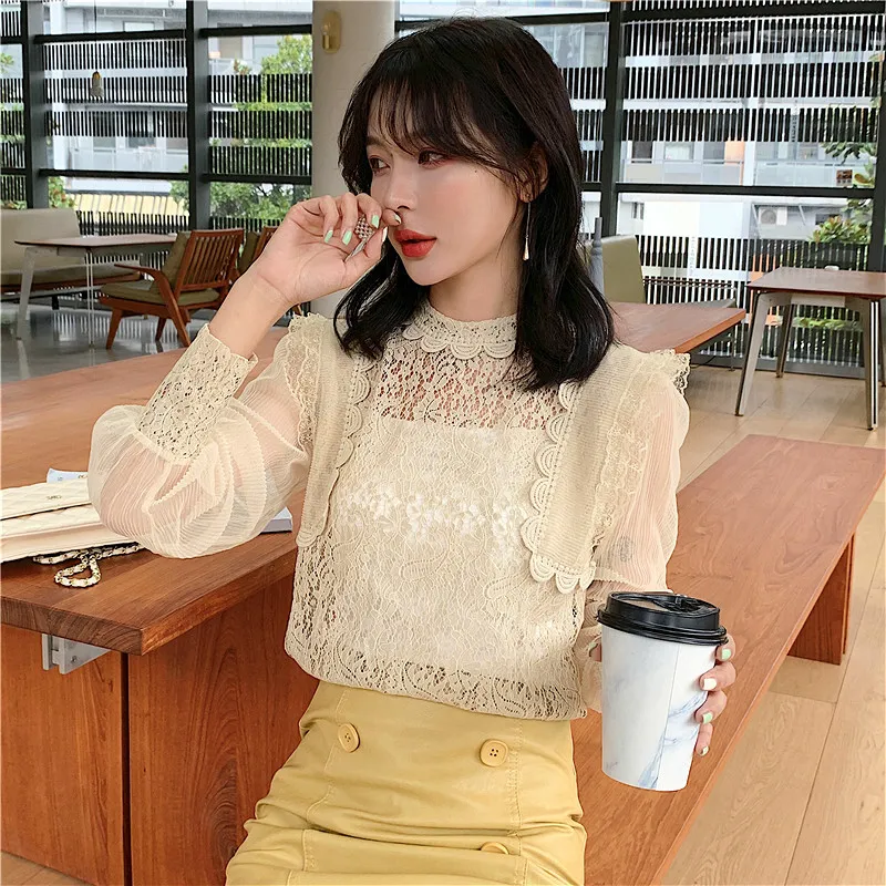Autumn Long Sleeve lace Blouse korean fashion clothing ladies top dames blouses lange mouwen womens shirts 6687 50 210427