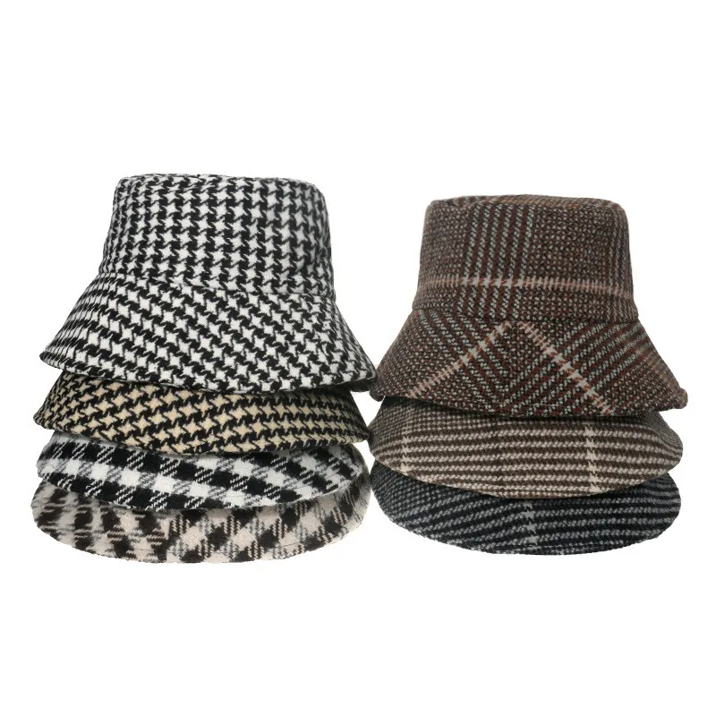 Unisex Classic Check Теплые Ведровые Шляпы Шляпы Шерп Шерстяные Зима Открытый Gorros Panama Пушистые Y Рыболовные Шапки Женщины Мужской Хип-Хоп