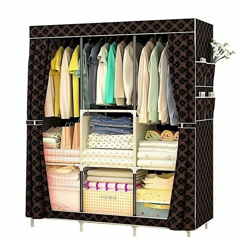 Grande armoire en tissu de toile avec rail de suspension, étagère de rangement pour vêtements