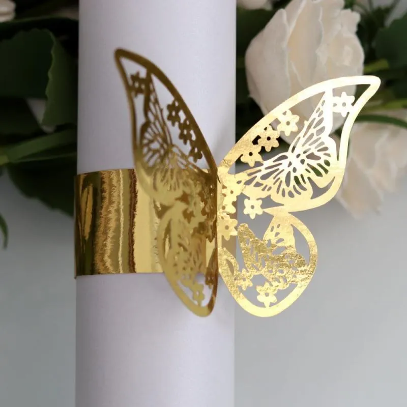 Ronds de serviette 50 pièces anneau papillon découpé au Laser porte-papier serviette El anniversaire mariage fête de noël décoration de Table