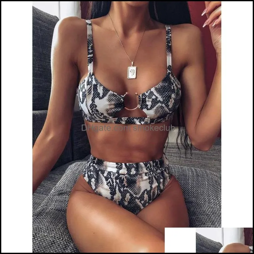 2021 Women Sexy High Waist Bikini Set Summer Leopard Snake Print Push Up Swimsuits Bandeau Thong Brazilian Biquini Bathing Suit 306 B3