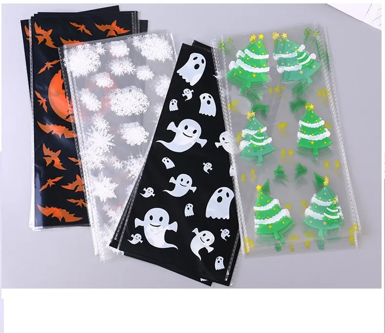 Halloween sac cadeau en plastique biscuit de noël bonbons paquet de cuisson OPP auto-adhésif faveurs de fête 50/lot