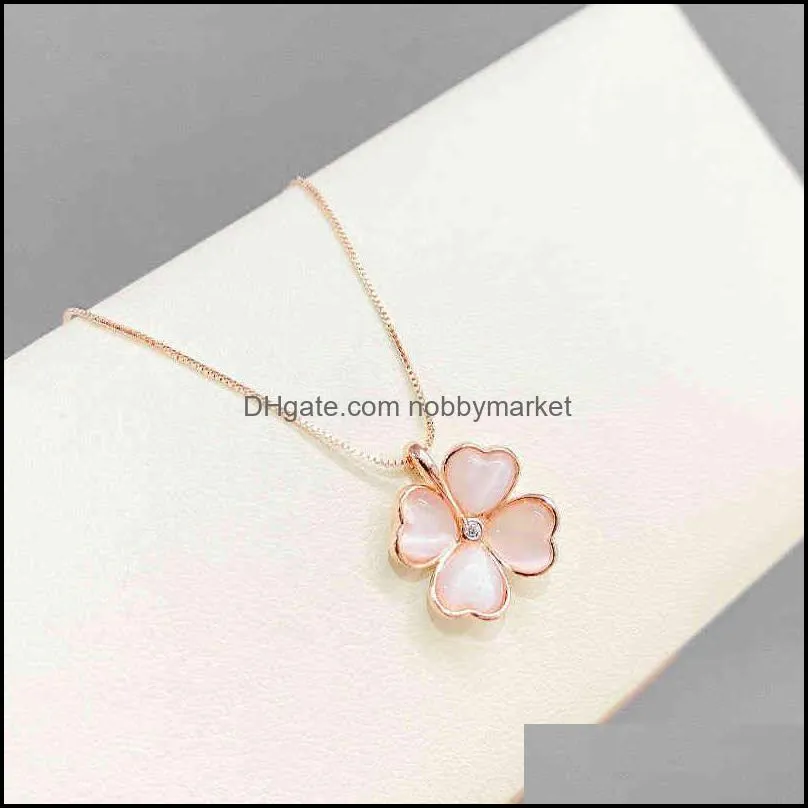 2021 net red 14K cat`s eye exquisite clover pendant simple temperament female clavicle Chain Gift Necklace