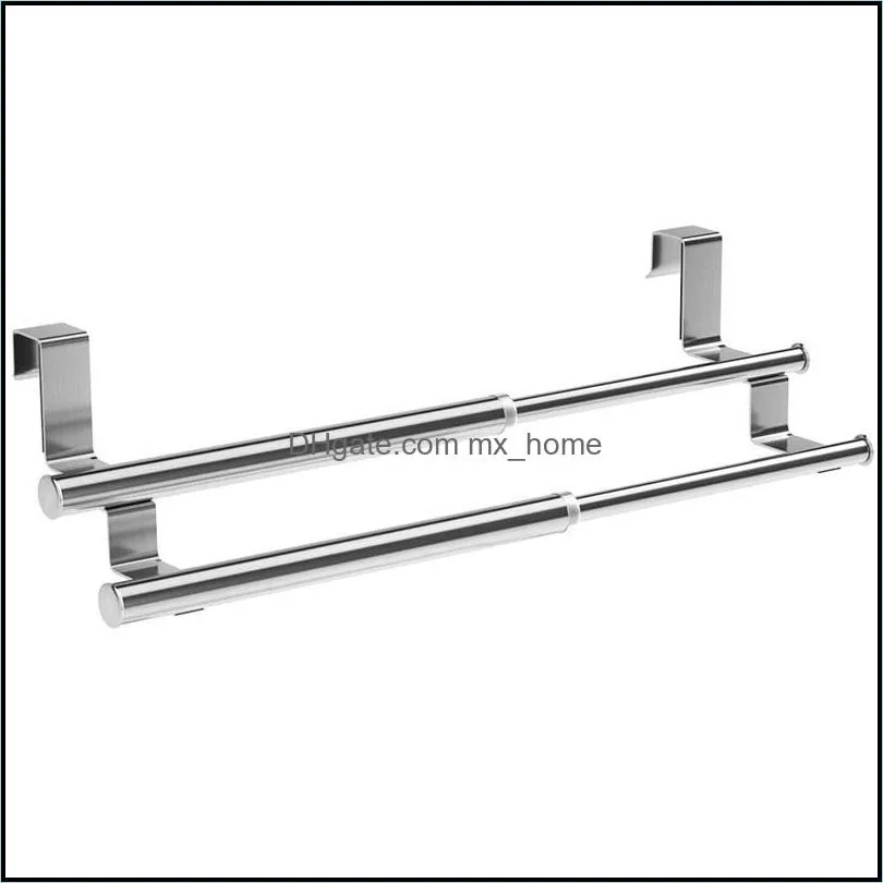 Kitchen Over Cabinet Double Towel Bar Rack, Expandable Hand Towel Holder for Universal Fit on Inside Or Outside