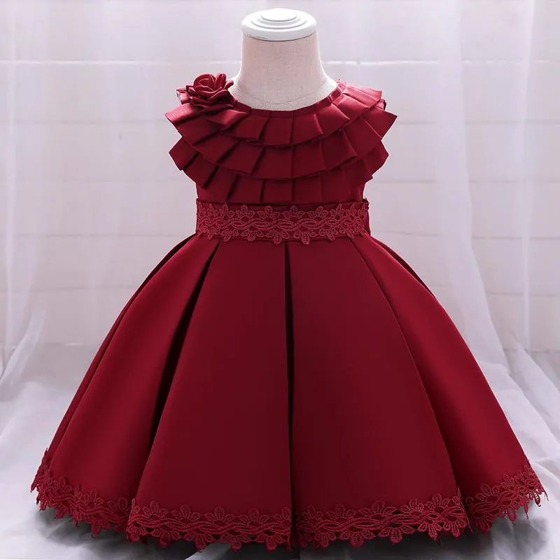 Vestito da battesimo per bambini nati 1 ° - 5 anni di compleanno per vestiti da bambina Abiti da principessa solidi Abiti da sera per ragazze