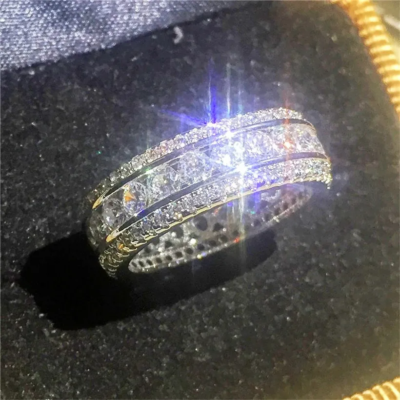 Original 925 Sterling Silver Band Ringar Set Pave Simulerad Diamant Bröllop Cocktail Topaz Ring för Kvinnor Ädelsten Smycken