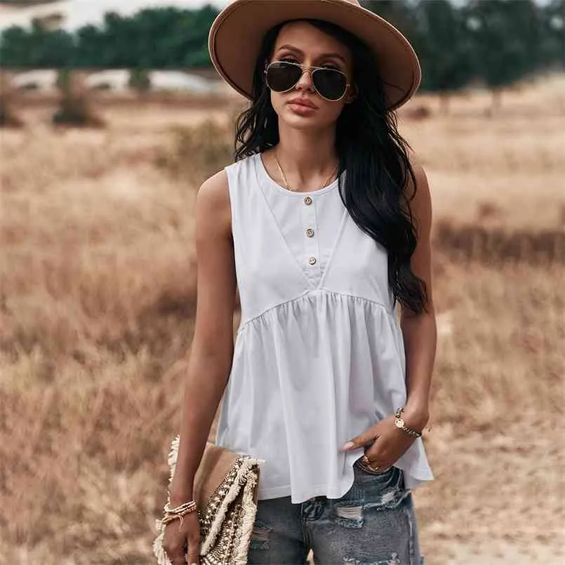 High street Sleeveless Women's Loose t-shirt tops tee Summer Pure Color Knitted Halter Top Casual Solid women t-shirts 210508