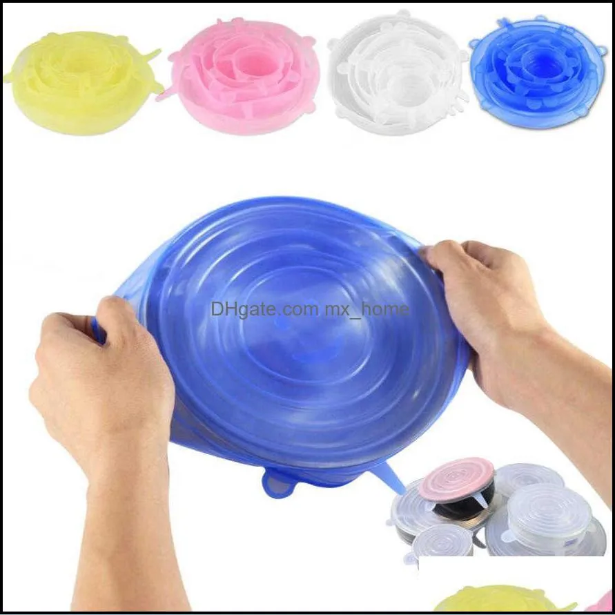Other Kitchen Tools Reusable Stretch Lids Universal Wrap Cover Food  Keeping Silicone Caps Stretchable Magic Lid 6pcs/set JU6A
