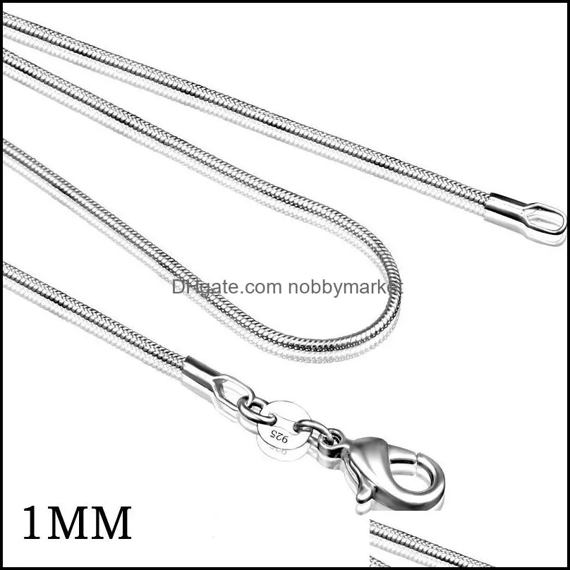 DHL Free 1MM 925 sterling silver smooth snake chains choker necklace For women`s Fashion Jewelry in Bulk 16 18 20 22 24 inch