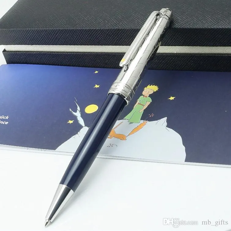Najwyższej jakości blank Le Petit Prince Rollerball Srebrna metalowa nasadka z ciemnoniebieskim cennym długopisem z żywicy