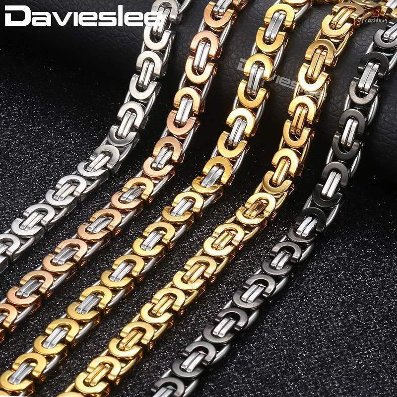 Chains Davieslee Necklace For Men Flat Byzantine Link Silver Black Gold Chain Stainless Steel Wholesale Vintage Jewelry 6/8/11mm LKNM221