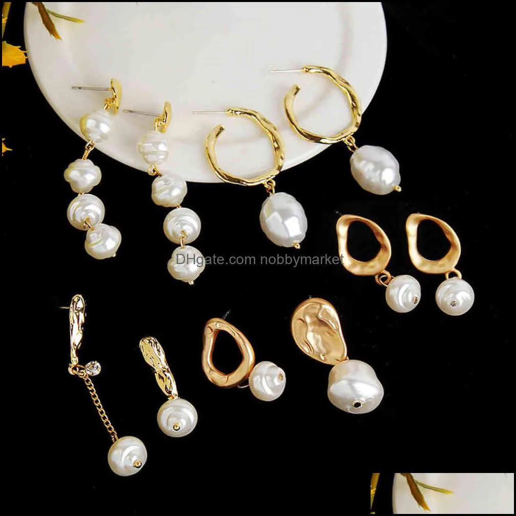 earrings Simple palace style pearl earrings Baroque Pearl Earrings female high sense