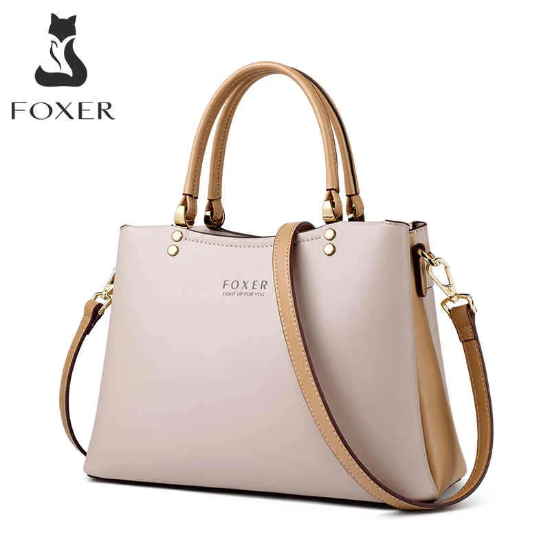 Foxer Elegant Fall Winter Tas Cow Leather Lady Handbag Simple Dead Female Great Capacity Wallet Brand Msenger Bag for Women