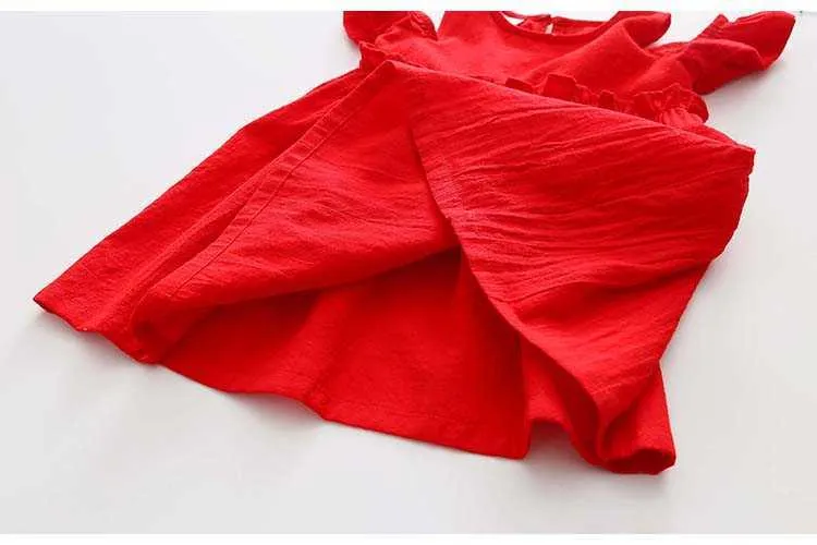  Summer 2-10 Years Children Cotton Solid Red Color Wrap Off Shoulder Little Sexy Girl Strapless Wedding Dress For Girl Kids (11)